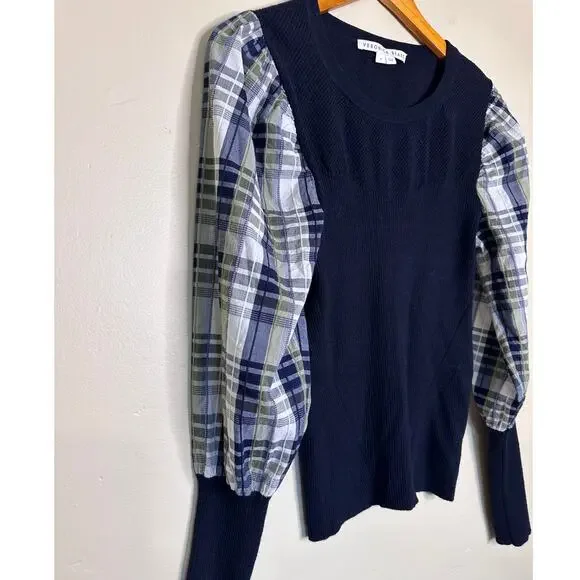 Veronica Beard Leila Wool Rib-Knit & Plaid Sweater - Picture 3 of 7